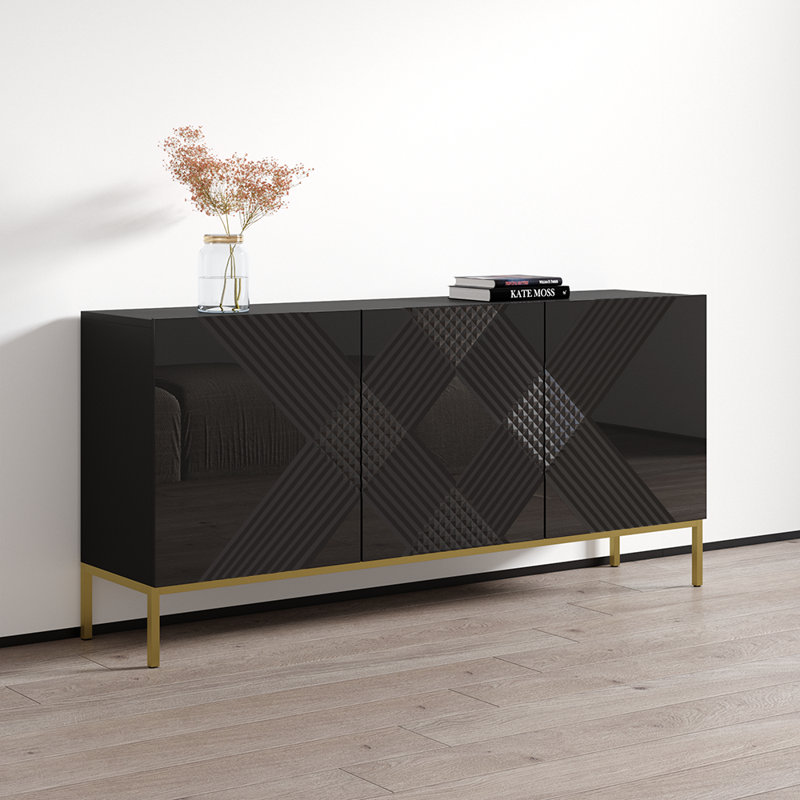 Buffet Wimbled 63 po avec finition ultrabrillante, Noir