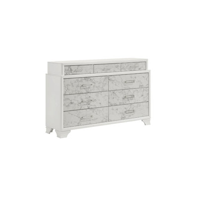 Modern Style Dresser With Three Small Top Drawers And Six Large Drawers