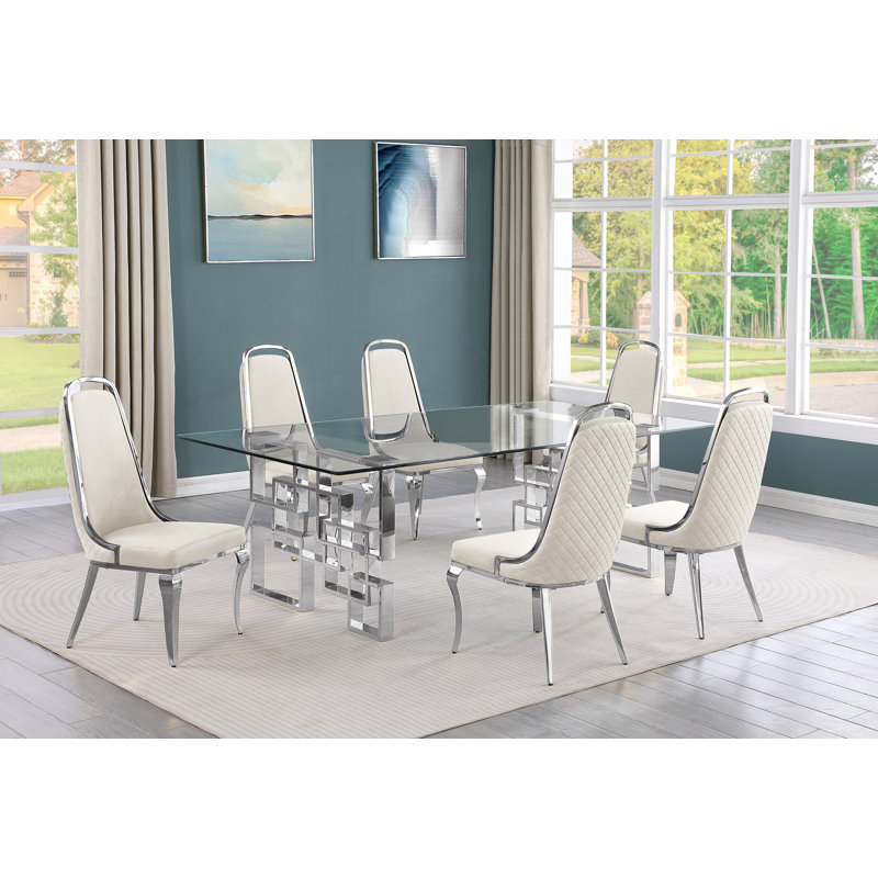 Ensemble de salle à manger Fredis, Crème / argenté, Argent, 7 pièces