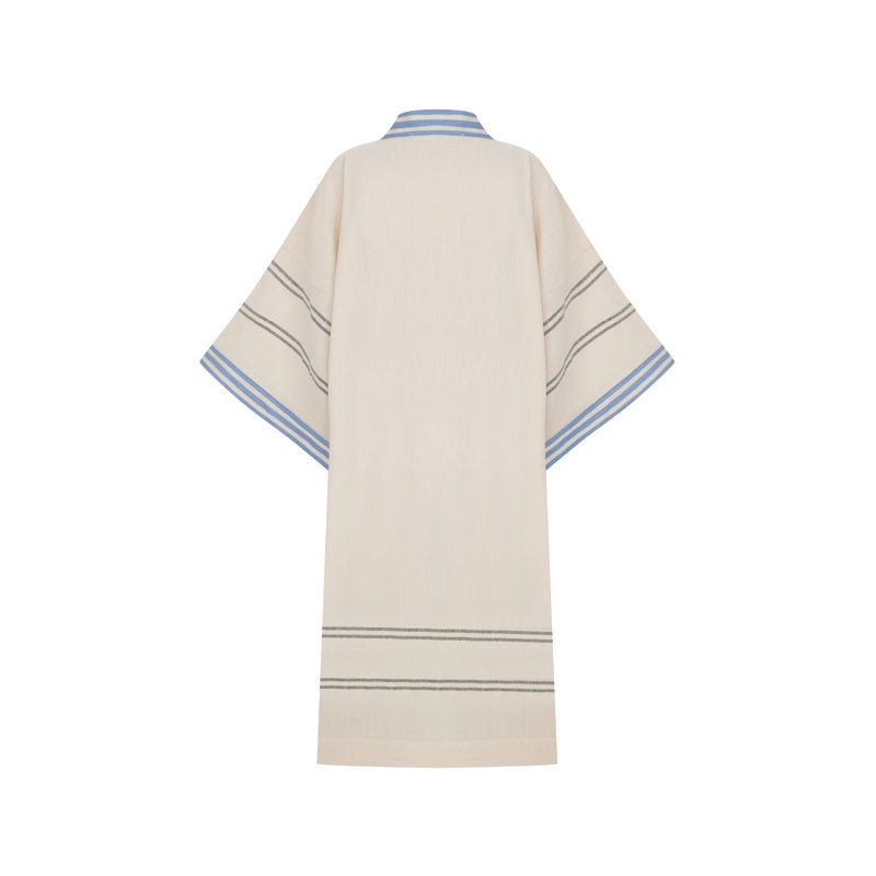 Peshtemal Kutnu Trim Kimono, Blue/Cream