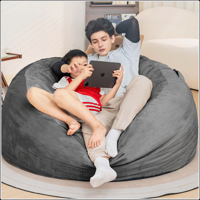 Fauteuil à billes Giant, Velours litchi gris