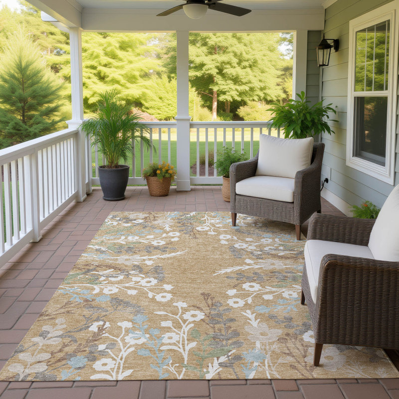 Machine Washable Indoor/Outdoor Bourkelands ACN2334 Floral Rug, Rectangle 5' x 7'6"