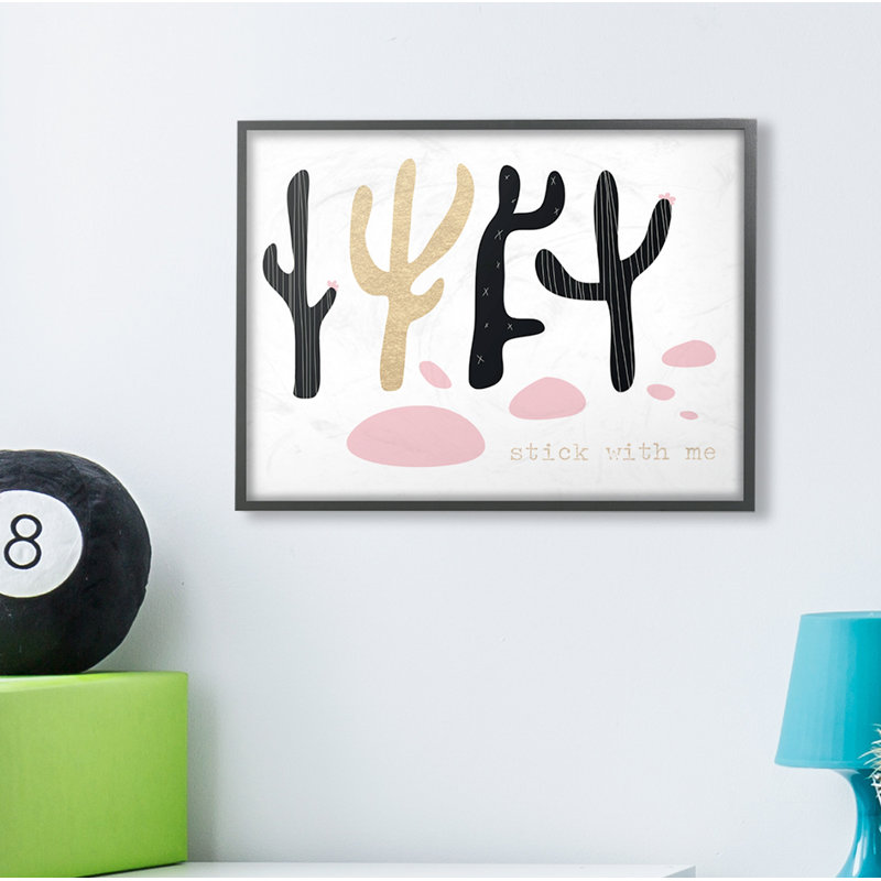 Impression sur papier Ali Stick with Me Cacti, H 11 po x l 14 po, Giclée encadrée noir minuit