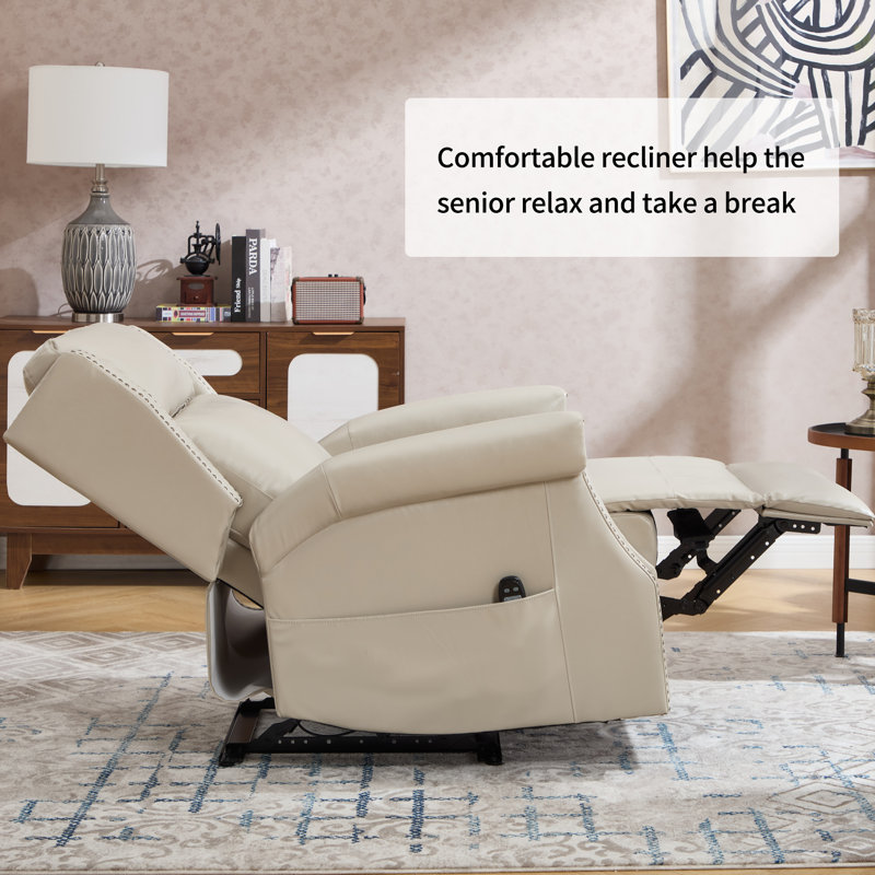 Faux Leather Recliner Chair with Massage and Heat, Heavy Duty Motion Mechanism, 8 vibrating nodes and 3 massage modes, Beige