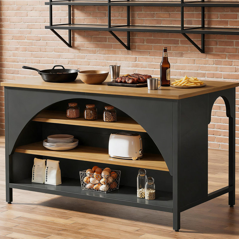 Farmhouse Kitchen Island: Storage Shelf & Bistro Bar Unit