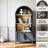 66.7" Tall Arched Bookshelf With Storage Cabinet, Mid-Century Modern 3-Tier Arched Cabinet With Open Display Shelf For Office, Dining Room, Living Room, Black