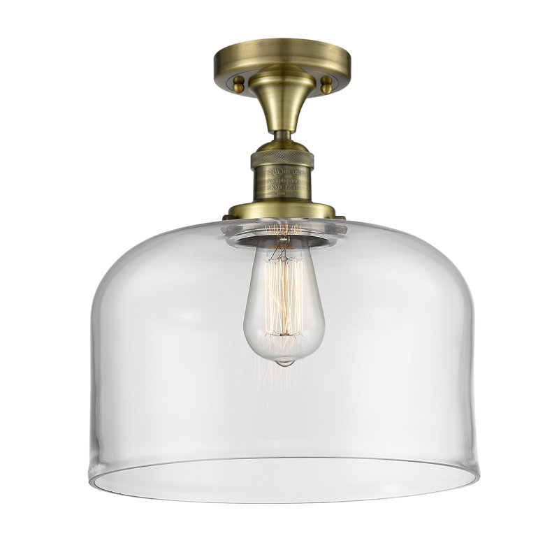Plafonnier semi-encastré 1 lumière Bell, Clair, Ampoule non incluse, Laiton antique