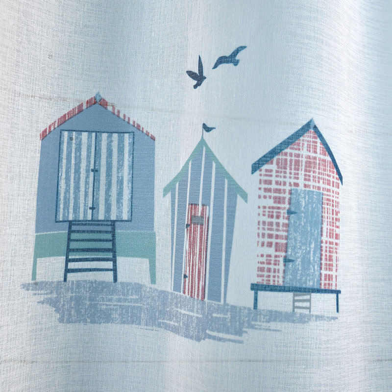 Beach Huts 100% Recycled Polyester Sheer Single Panel, 140cm Width x 137cm Drop