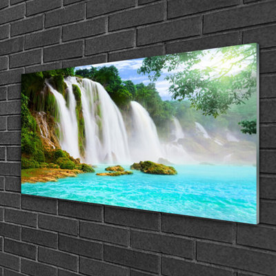 Nature Waterfall Lake 1 Piece Wall Art on Glass