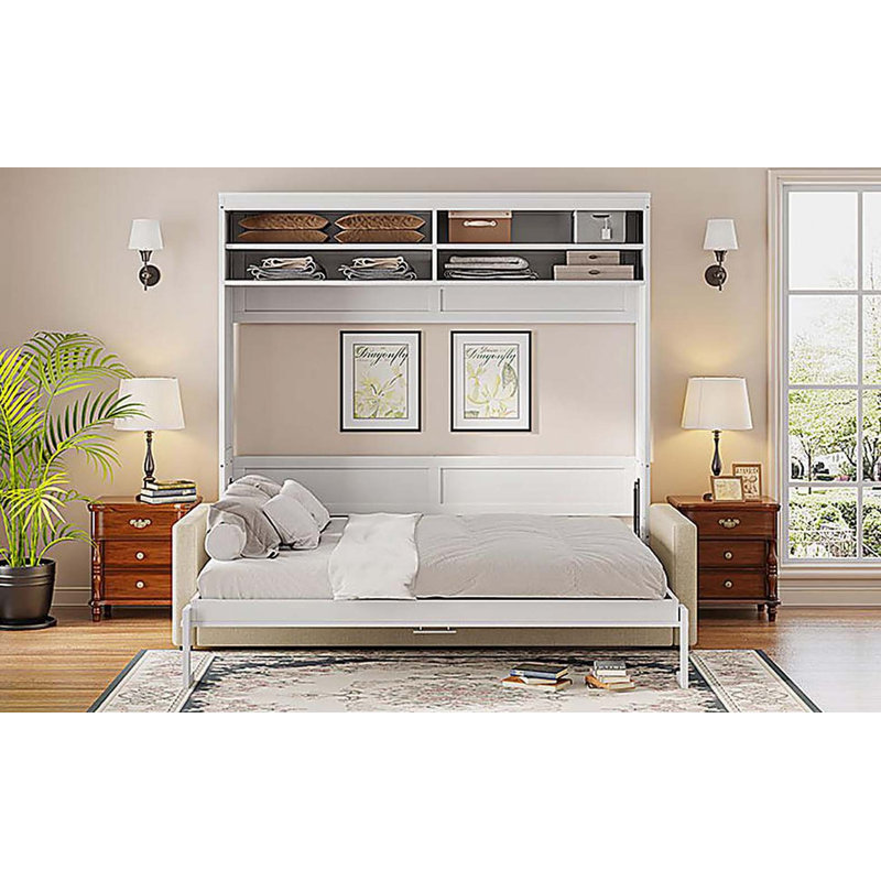 Grand lit escamotable mural avec canapé, gris, Gris