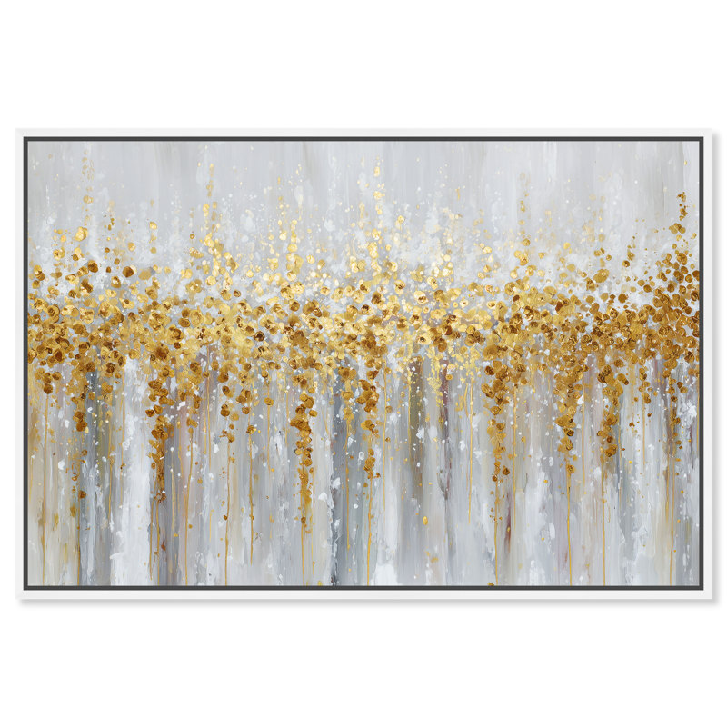 «Golden Rain I», reproduction d'art sur toile encadrée dorée par Art Remedy, cadre blanc, 24 x 16, H 17 po x l 25 po