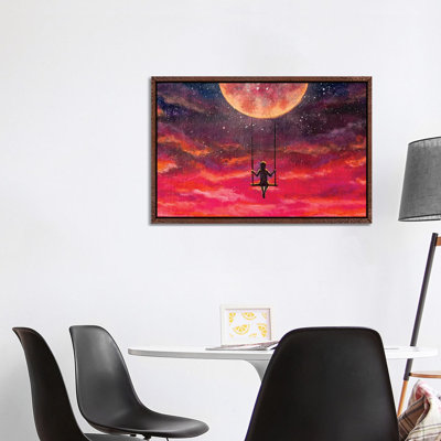 Girl Guy Rides on Swing in Sky Against Starry Sky 1 Piece Painting on Canvas