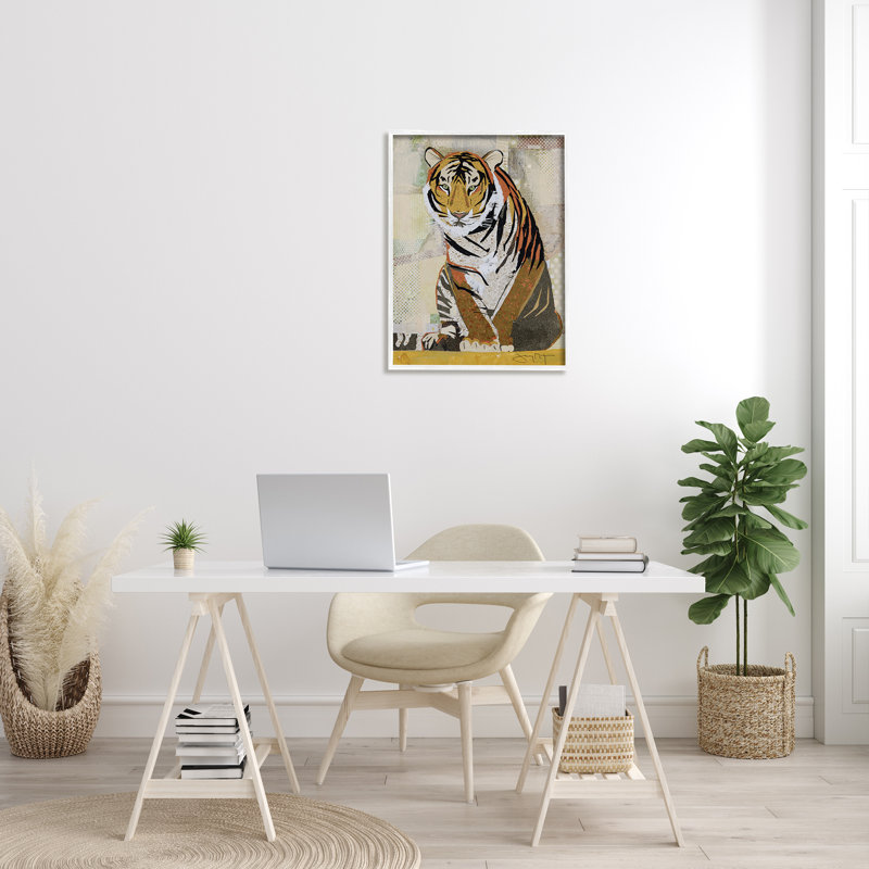 Tigre de la jungle au repos - Impression sur toile, Giclée encadrée blanc bord de mer, H 30 po x l 24 po x 1,5 po
