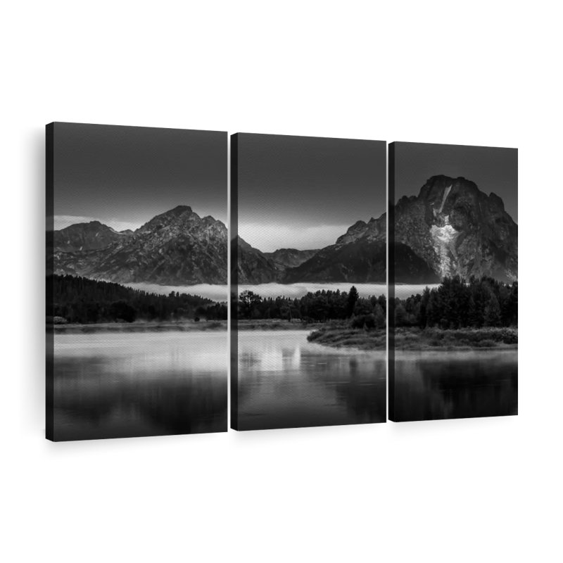 «Oxbow Bend BW», 3 pièces sur toile, H 36 po x l 57 po x P 1,25 po