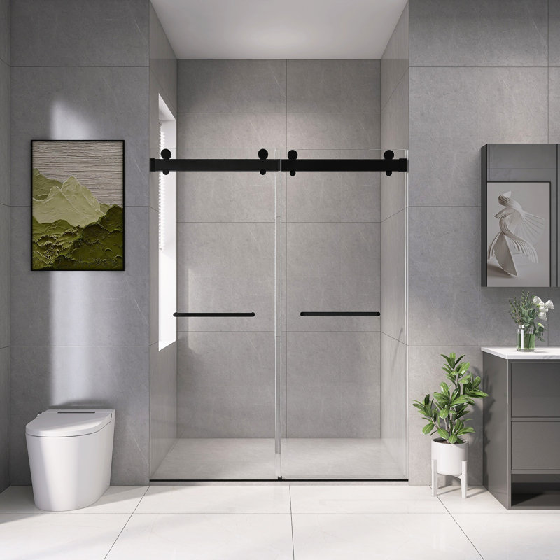 69'' - 72'' W x 79'' H Double Added Frameless Shower Door with Clear Glass, Black