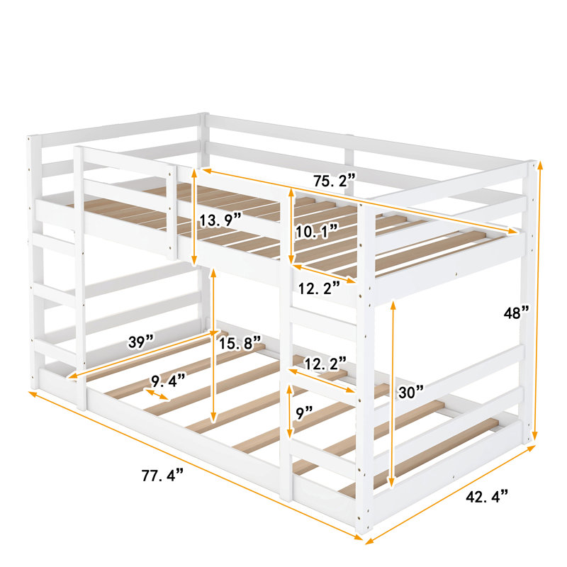Elaris Low Solid Wood Bunk Bed, Twin over Twin, White
