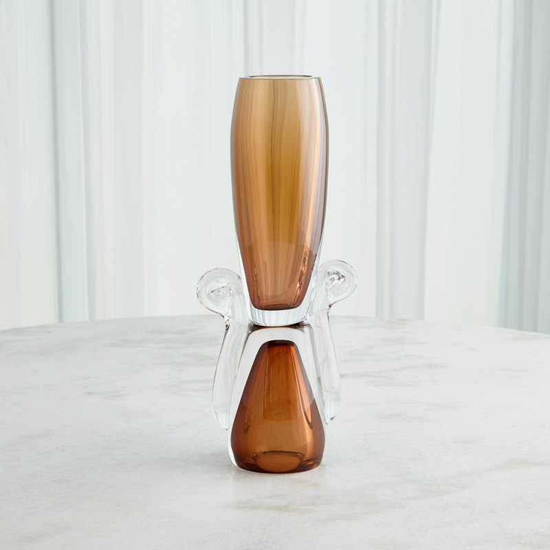 Lydia Handmade Glass Table Vase, Amber/Clear, 18" H x 7.5" W x 4.5" D