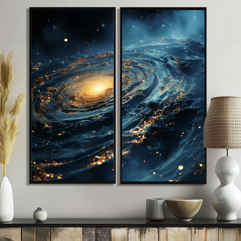 Glorying Galaxy Black Hole - Décoration murale moderne 2 panneaux, H 32 po x l 32 po, Impression encadrée flottante, Noir