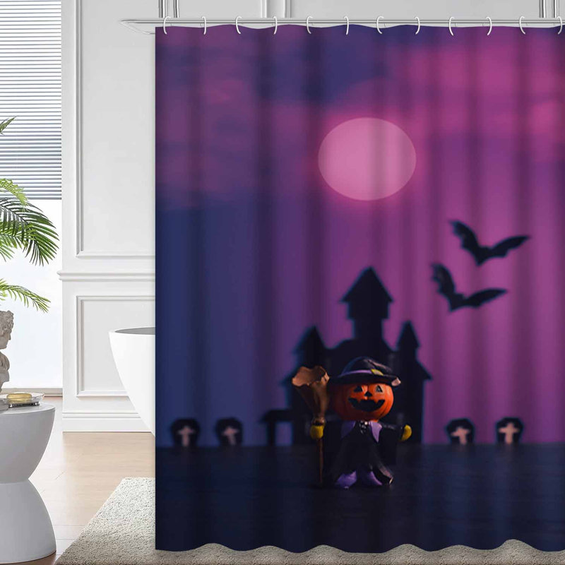 Rideau de douche mauve avec 12 crochets Halloween, L 72 po x l 72 po