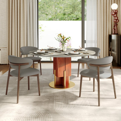 4-Person Round Pedestal Dining Table Chairs Set