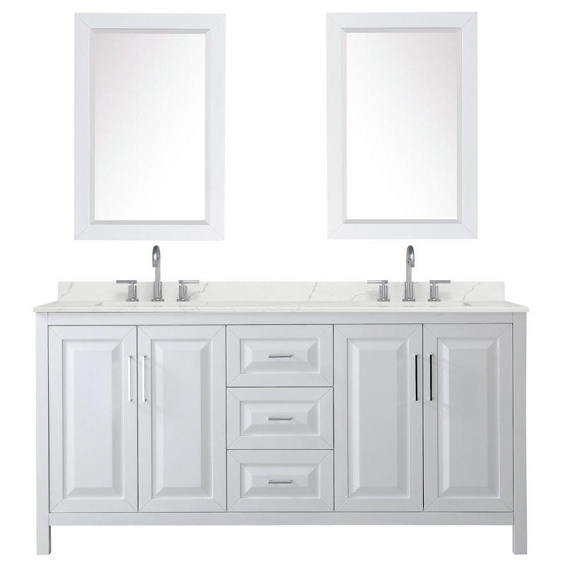 Daria 72 in. with Mirror Vanity, White Quartz, White, Polished Chrome