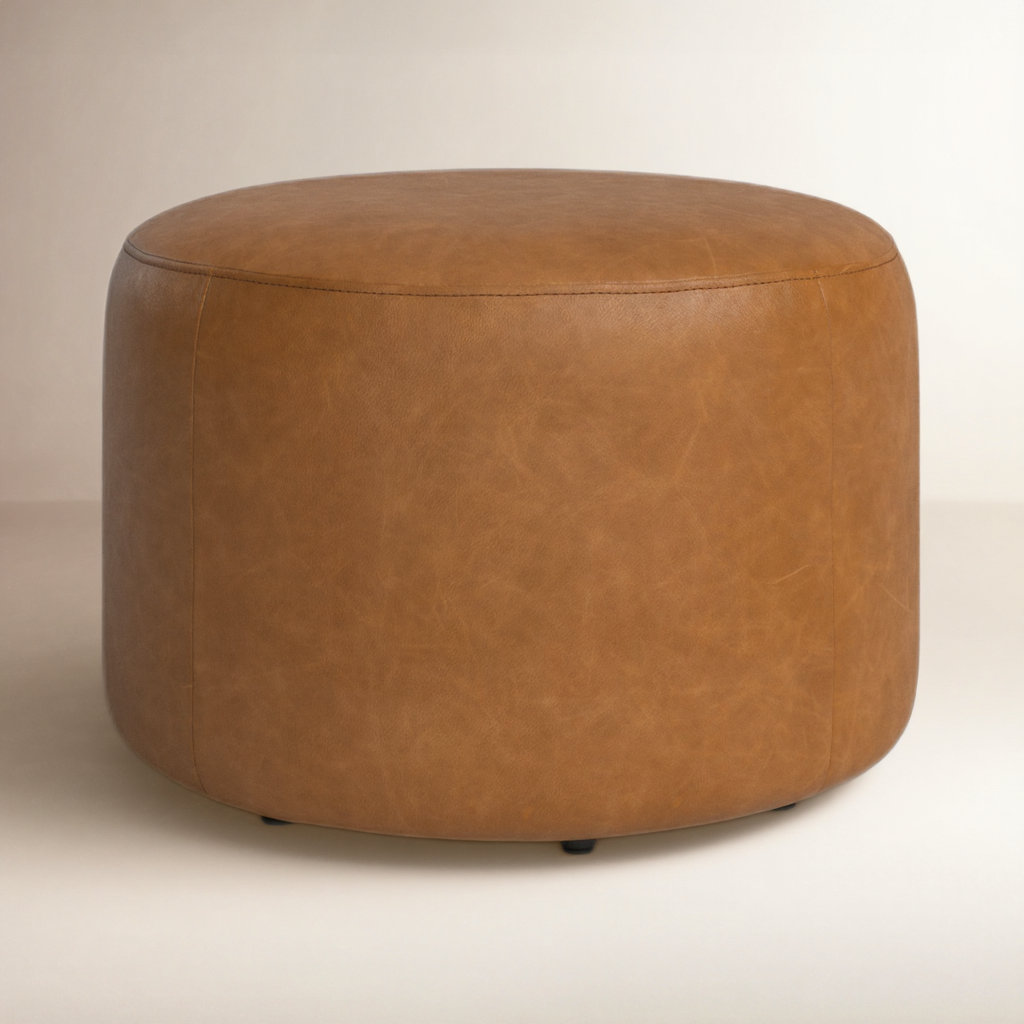 Danva 24" Genuine Leather Ottoman, Marseille Brown Genuine Leather