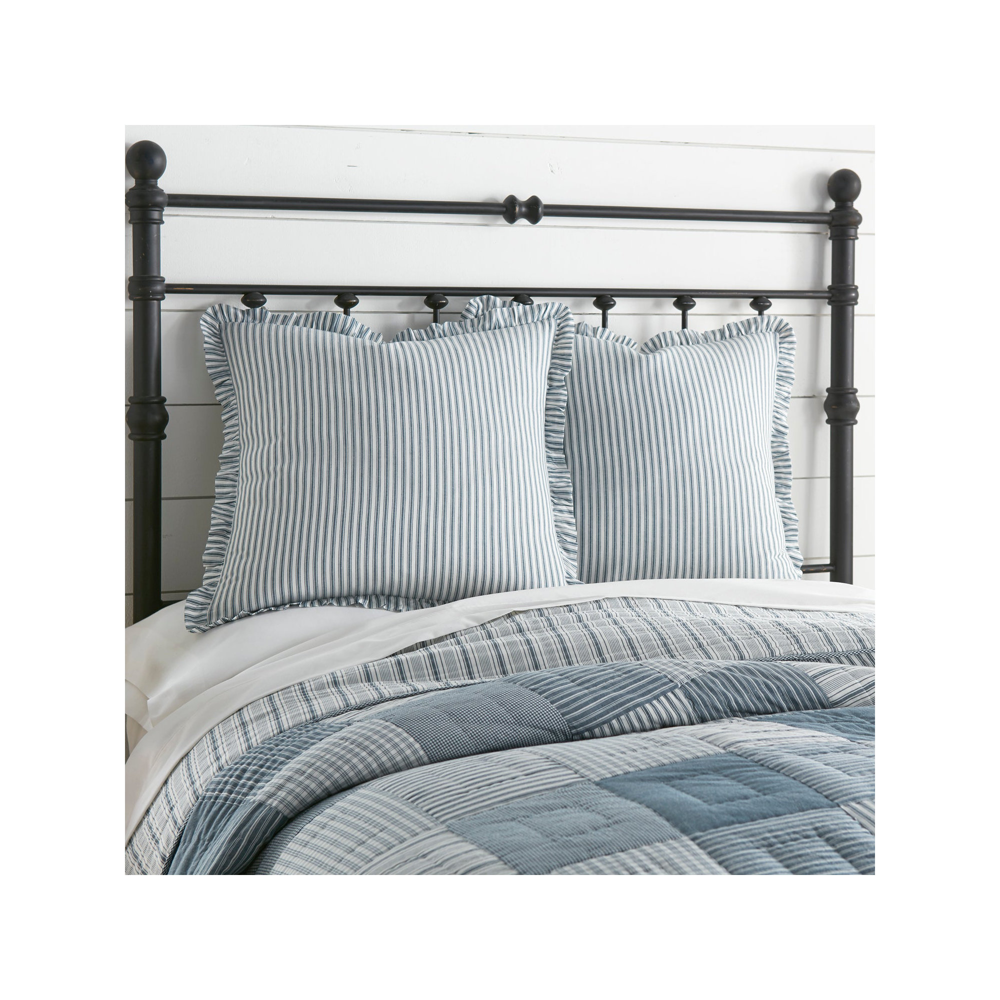 Cotton Sham Set, Denim Blue/Soft White