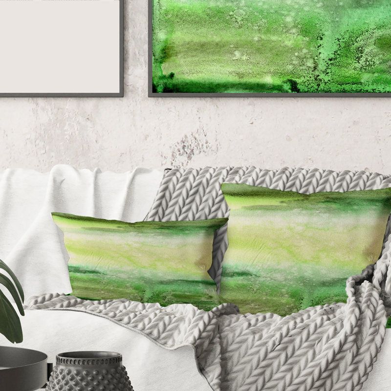 Abstrait pastel avec taches vert foncé et beige - coussin moderne imprimé, 16" x 16"