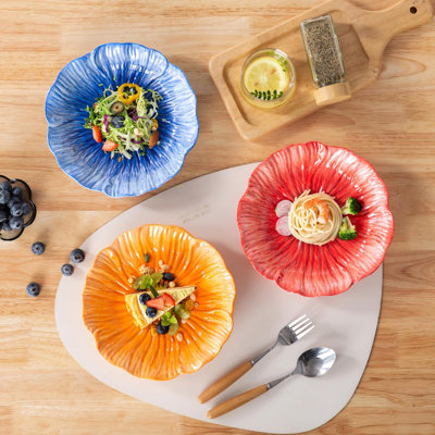 8 Inch Ceramic Decorative & Salad Plate Set of 3 | Distinctive Glazed Texture & Shiny Finish, Multi-Purpose for Salad, Dessert and Pasta, Gift Box with Matching Design