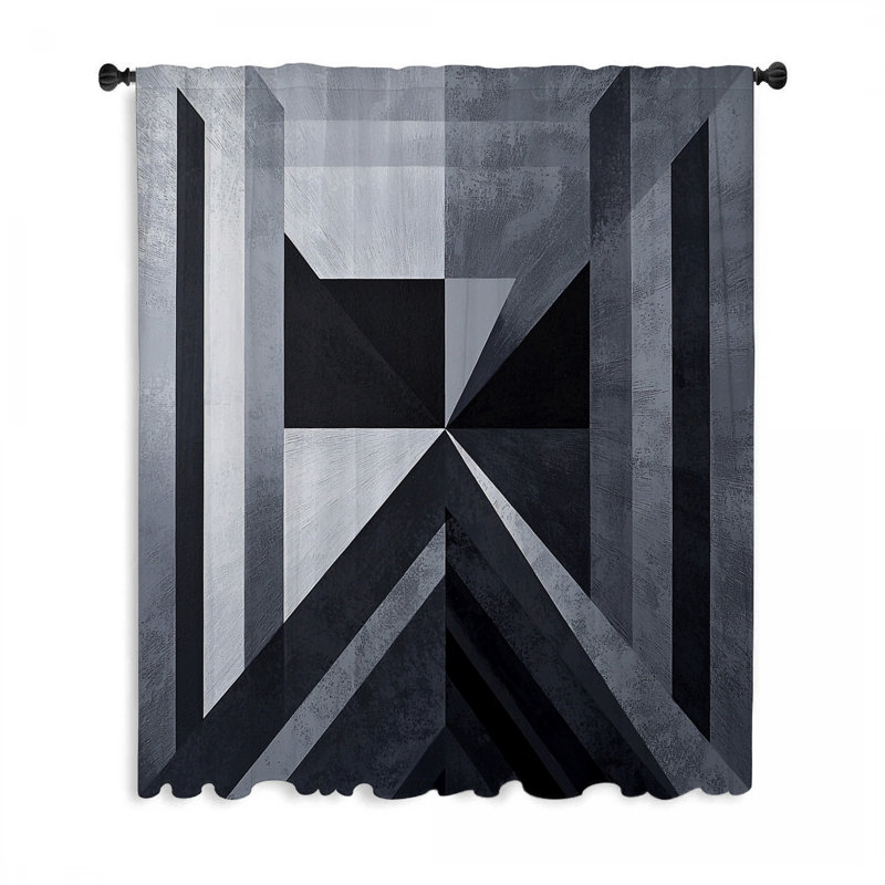 Rideaux de fenêtre géométriques en niveaux de gris, occultant et voilages abstraits - 1 panneau, L 50 po x L 84 po
