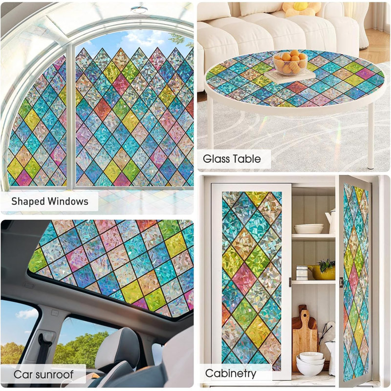 Film d'intimité pour fenêtre grille de diamant multicolore