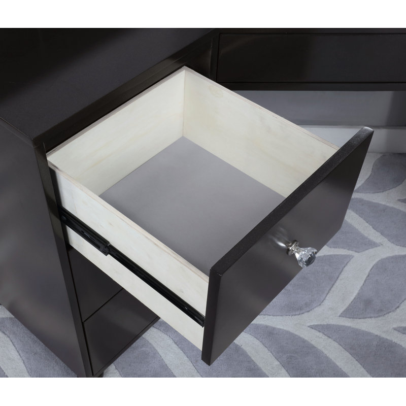 Ensemble coiffeuse Commodore avec tabouret et miroir, Gris obsidienne