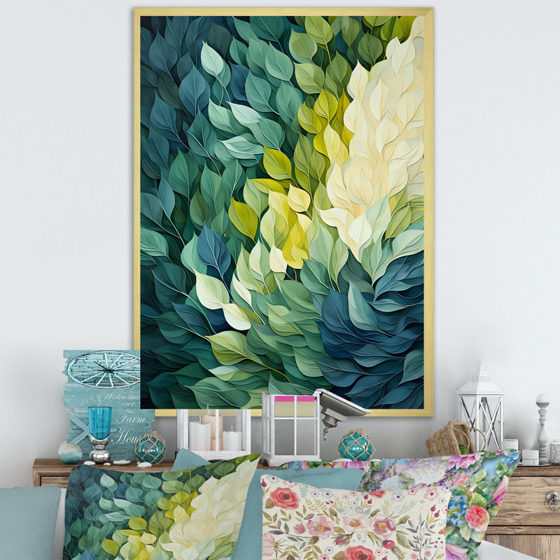 «Leaves Green River Collage», reproduction d'art sur toile encadrée, H 40 po x l 30 po x P 1,5 po, Cadre doré simple