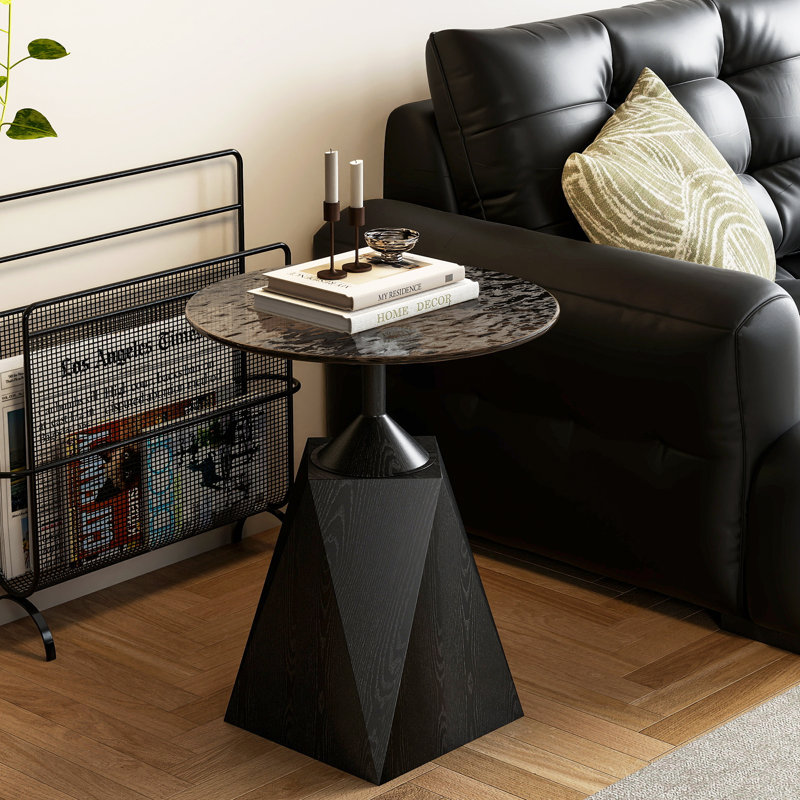 Round Glass End Table with Metal Base