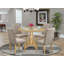 3 Piece Dining Room Furniture Set Contains a Round Dining Table with Dropleaf and 2 Dark Khaki Linen Fabric Parsons Chairs, Oak-1228721666-1228721669-1287740566