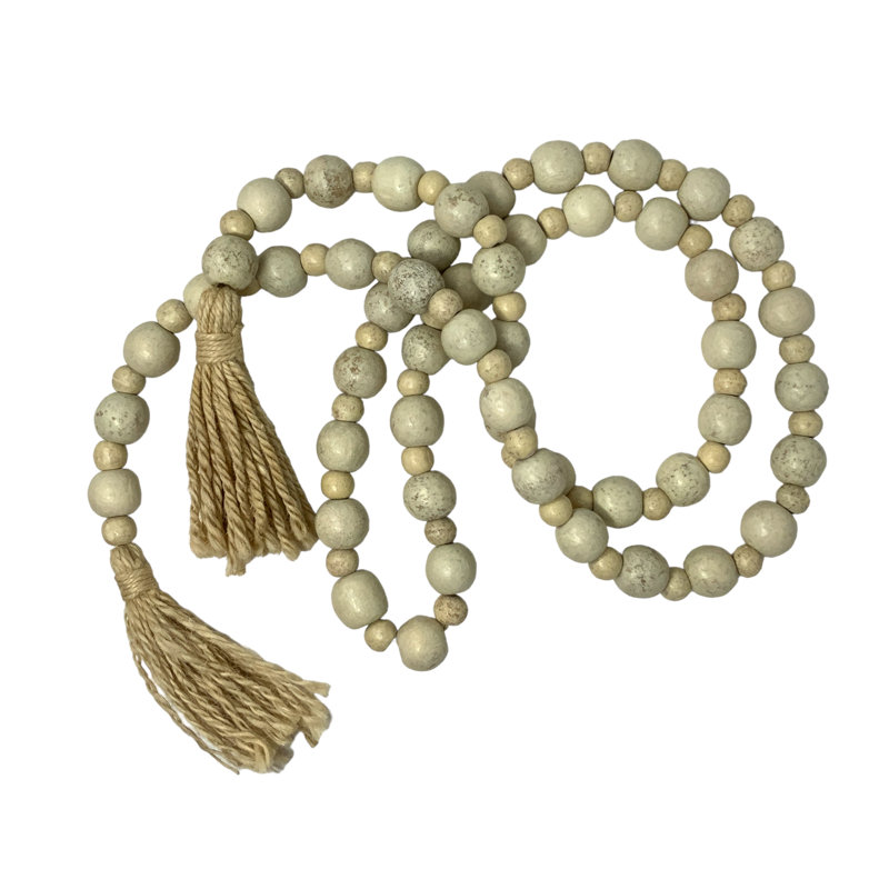 Boho Bead Garland-White Wash, White Wash