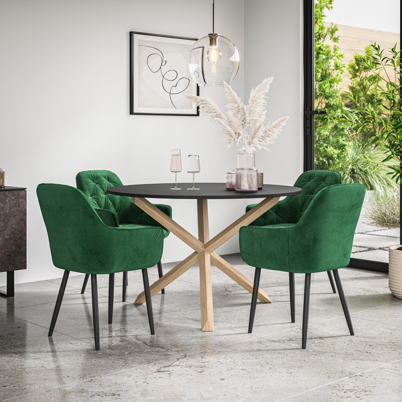 Adriunna 4 - Person Dining Set, Black/Oak/Green