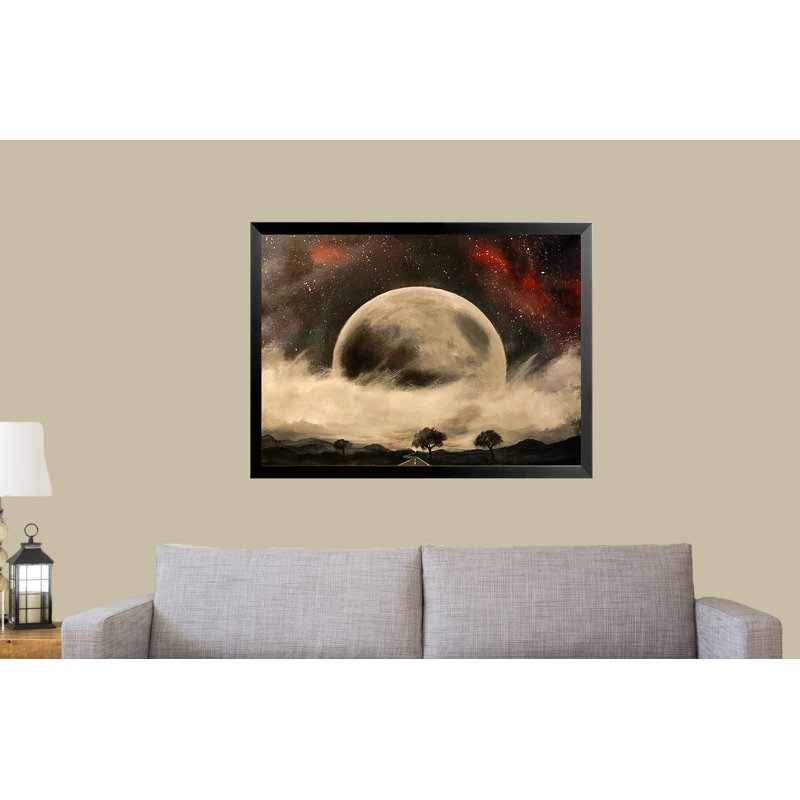«Moon Over Route 66» par Ed Capeau - peinture sur toile, H 26,5 po x l 34,5 po x P 1,25 po, Cadre noir, Pas de tapis