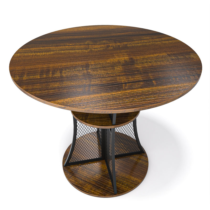 Round Wood Top Metal Base Dining Table, 29.68" H x 35.43" L x 35.43" W