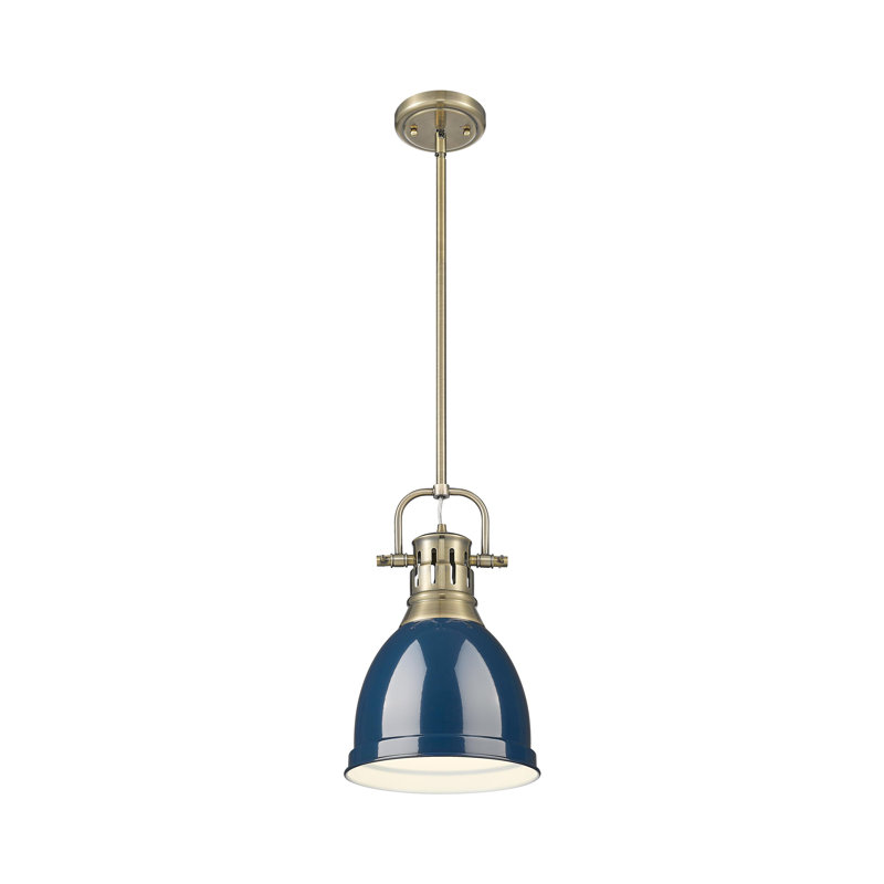Petit luminaire suspendu avec tige Aljona, H 14,25 po x l 8,875 po x P 8,875 po, Laiton vieilli, Bleu