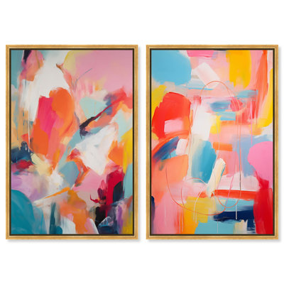 Sorbet Abstract Duo Canvas Print Colorful Wall Decor by Art Remedy, Gold Frame, 30 x 45