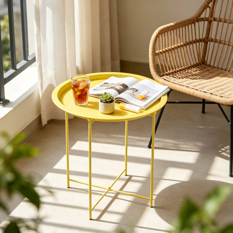 Petite table d'appoint ronde avec plateau amovible, table d'appoint pliante pour la chambre à coucher, le balcon et le jardin