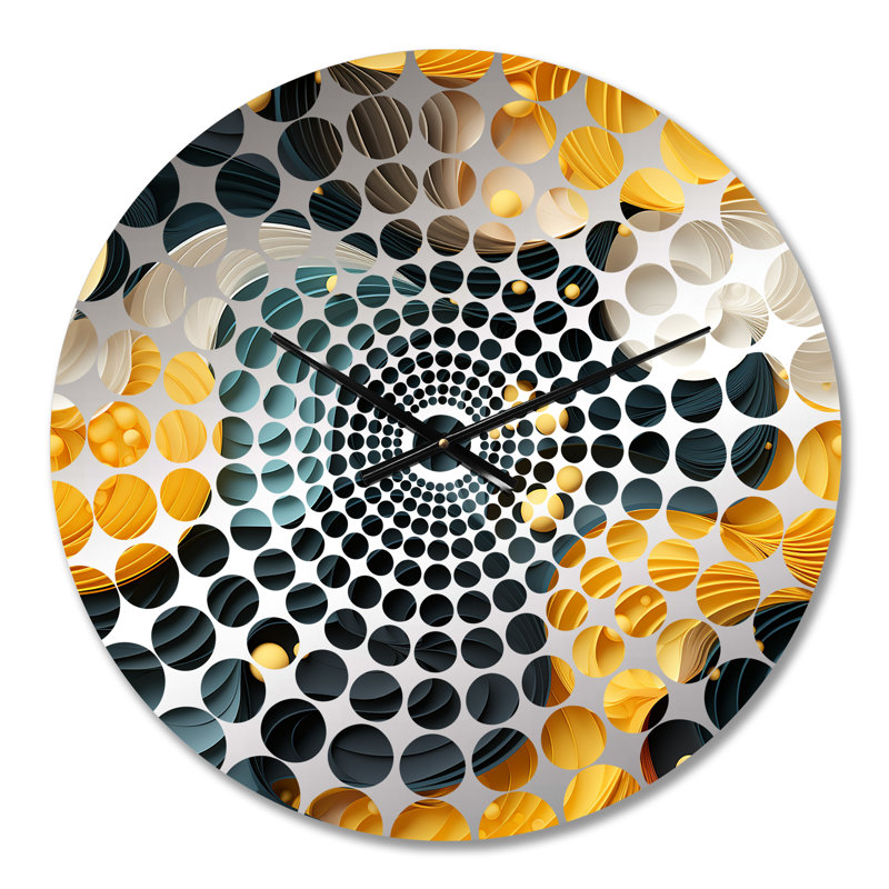 Horloge murale abstraite jaune et noir Mid-Century Waves Fusion, Médium