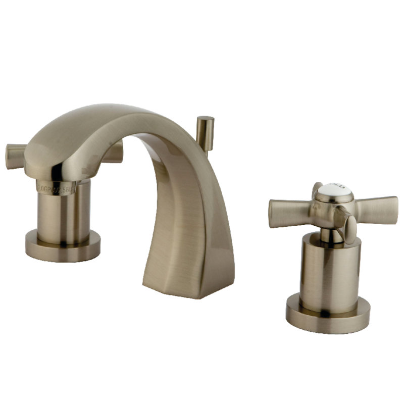 Kingston Brass Millennium Two-Handle 3-Hole Deck Mount Widespread Bathroom Faucet with Brass Pop-Up Drain, Brushed Nickel