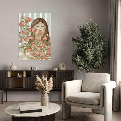 «Serene Woman with Flowers Abstract Contemporary Flower Landscape», art mural