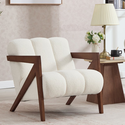 Modern Upholstered Accent Armchair Living Room Chair, White Sherpa Fabric