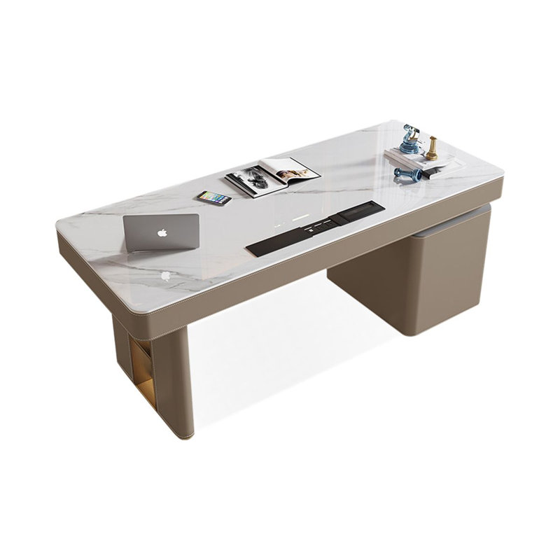 Bureau blanc / kaki + fritté rectangulaire doré + bois manufacturé + acier inoxydable avec bureau à 6 tiroirs