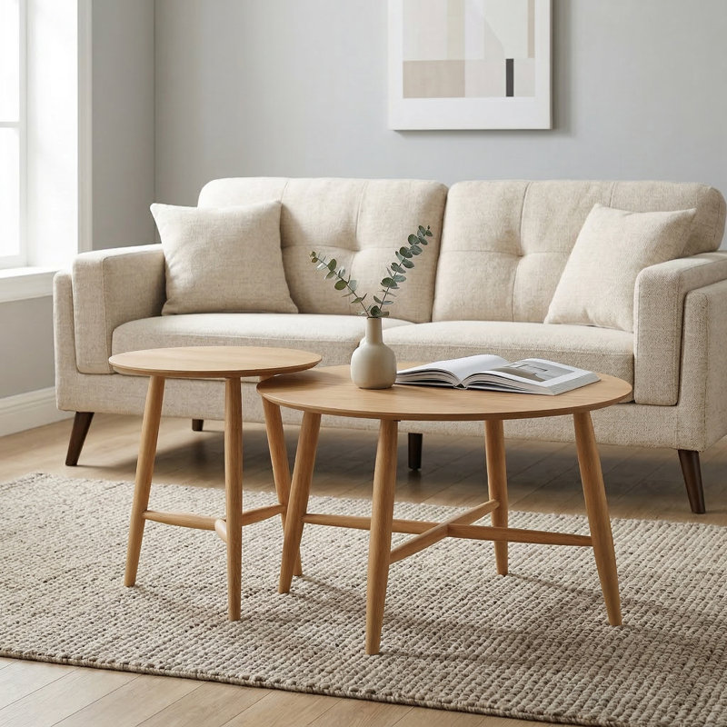 Sander Round Wooden Coffee Table Set, Oak