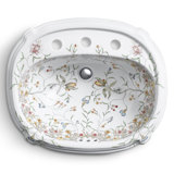 English Trellis Ceramic Oval Drop-In Bathroom Sink with Overflow