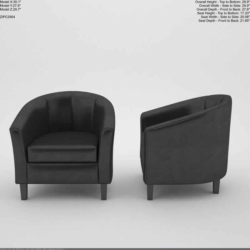 Austin Contemporary Barrel Armchair in Deluxe Black Faux Leather